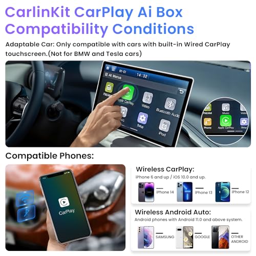 Carlinkit CarPlay Ai Box Android 13.0 System Wireless CarPlay Android Auto QCM6125 8-core 8GB+128GB, Multimedia Box Spotify/Netflix/YouTube Car Video, GPS+Glonass/Google Play Download Apps