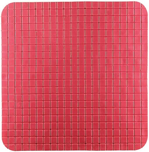 Square Non-Slip Anti-Bacterial Machine Washable PVC Suction Bath Mat 20 by 20 inch for Shower Tub Safe (20x20 Inch, Red)