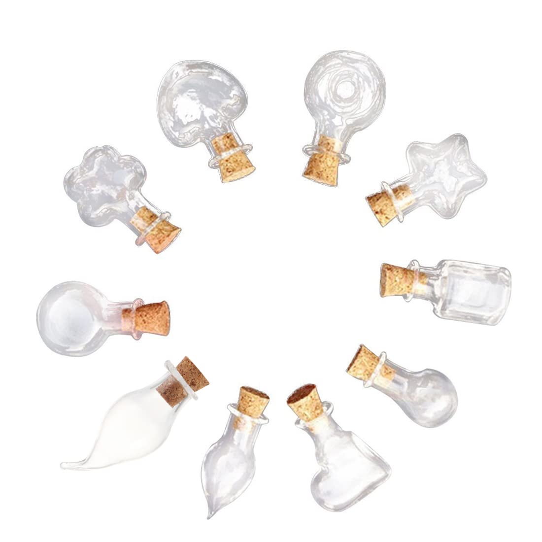 SKYPRO 50Pcs Mini Glass Bottles with Cork Lids, 10 Shapes Tiny Glass Jars, Wishing Bottles, Small DIY Decorative Craft Vials for DIY Crafts Party Weddings Decoration Storage Accessories