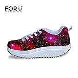 FOR U DESIGNS Cool Casual Galaxy Print High Heels Lace Up Platform Sneakers Shape Ups Shoes for Women US 8