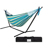 Lazydaze Hammocks Double Hammock with Space Saving Steel Stand Includes Portable Carrying Case, 450 lb. Capacity (Oasis Stripe)