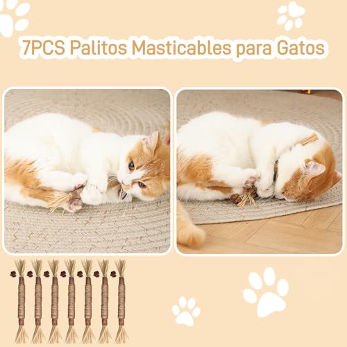 KIZCGE 7PCS Natural Silvervine Dental Sticks, Juguetes para Masticar Gatos | Cuidado Dental y Limpieza de Dientes - Mordedera para Gato, Bite Resistant, Relieve Anxiety, Boost Appetite