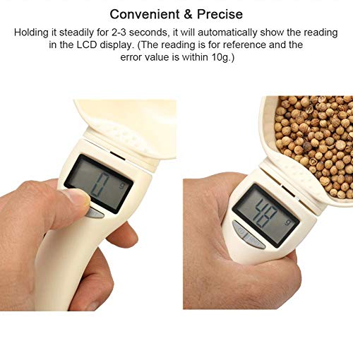 HAICHEN TEC Pet Food Measuring Scoop, Precise Dog Food Measuring Cup Five Measuring Units,Detachable, Cat Food Digital Scale Spoon with LCD Display for Measuring Pets Food (White)