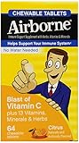 Airborne Vitamin C Immune Support Supplement, Chewable Tablets, Citrus, 64 Count