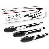 Premium Kitchen Tongs - Set Of 3 (7, 9 & 12 Inch) Heavy Duty Stainless Steel With Heat Resistant, Non Stick Silicone Heads In Black Are Restaurant Quality To Compliment Any Kitchen