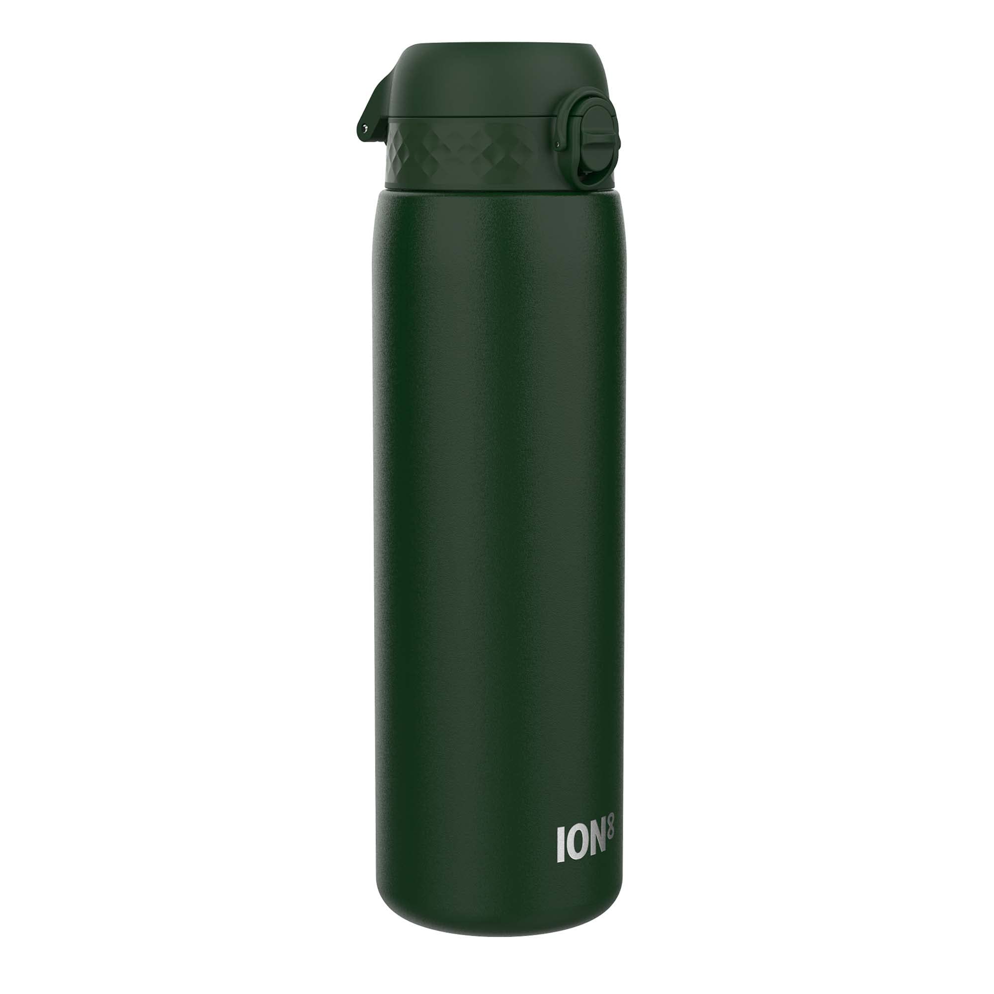 ION8 Lightweight 1 Litre Steel Water Bottle, Non-Insulated, Leak Proof, Easy to Open, Secure Lock, Dishwasher Safe, Flip Cover, Carry Handle, Ideal for Travel & Active Lifestyles, Dark Green