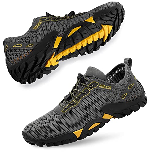 SOBASO Water Shoes for Men Women Quick Dry Hiking Aqua for Pool River Diving Surf Fishing Dark Grayish Yellow at Amazon