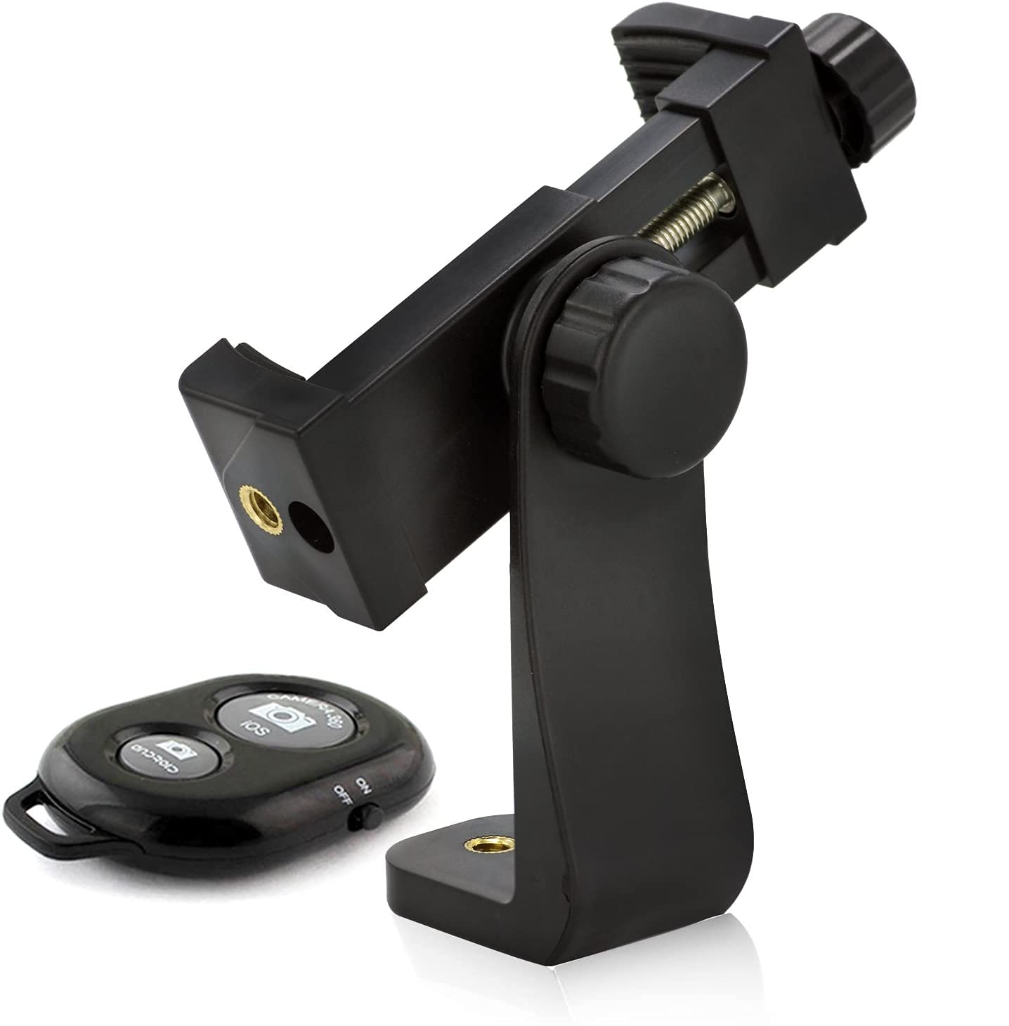 Photo 1 of Universal Cell Phone Tripod Mount Adapter and Smartphone Holder & Bluetooth Remote Photo Shutter, Fits iPhone, Samsung, and All Phones, Rotates Vertically and Horizontally, AGG2452