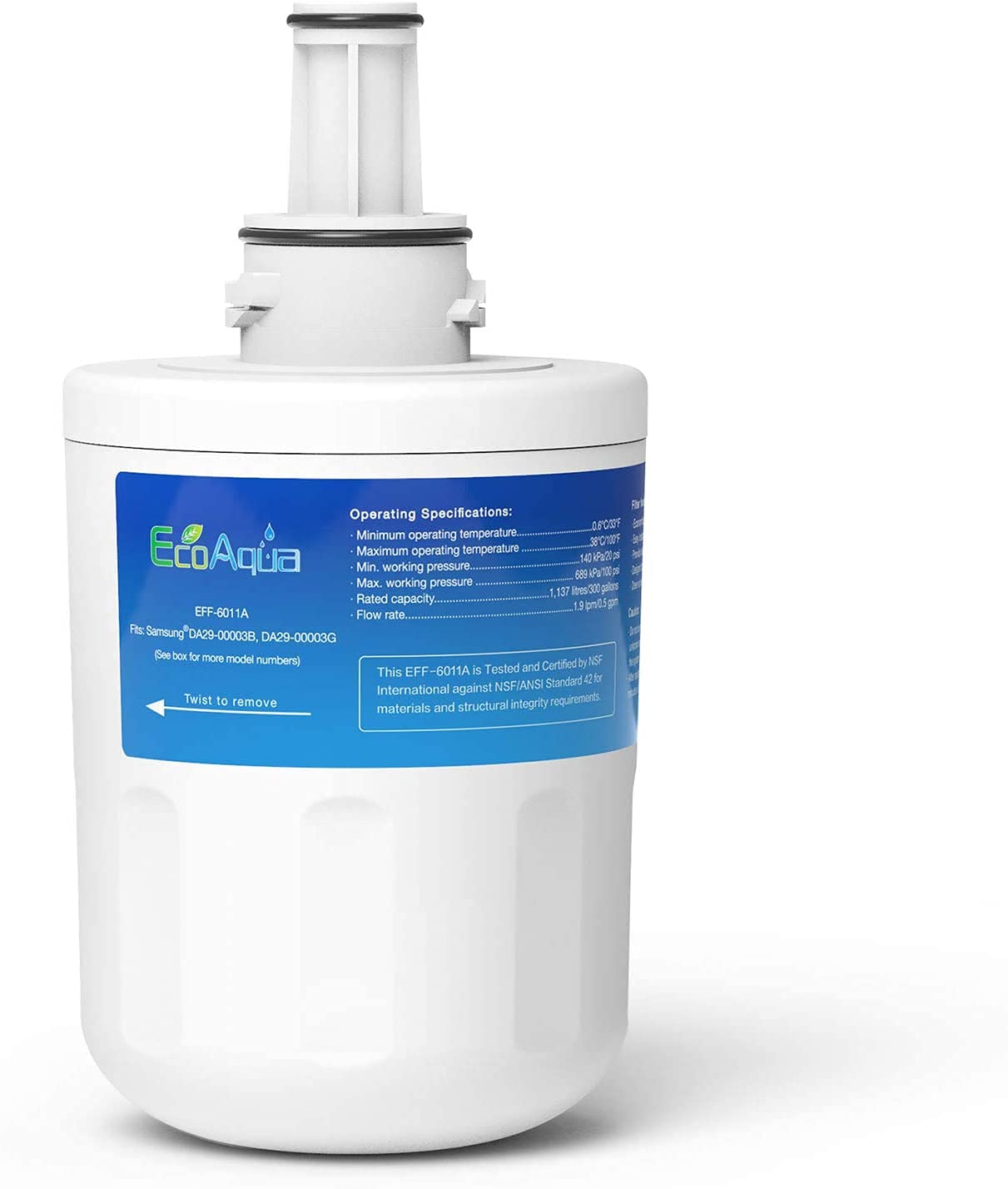 EcoAqua EFF-6011A Fridge Water Filter Compatible with Samsung DA29-00003G, HAFCU1/XAA, HAFIN2/EXP, DA97-06317A, DA29-00003A, DA29-00003B, APP100/1, DA61-00159, SGF-DSB20, WSS-1 (1)