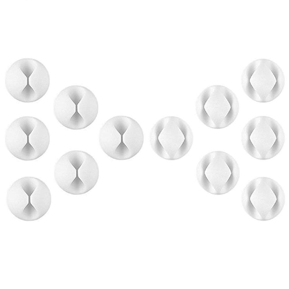 White Cable Tidy Clips, U-Horizon 12 Pack Long Lasting Cable Drop Organizer, Cord Management System, Desktop Wire Holder, Hider for Computer Or Mouse Cord, Home Office, White