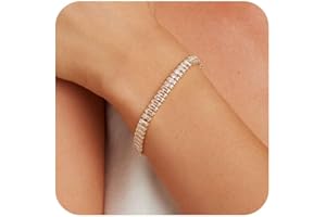 TDBSOQI 14K Gold Plated Cubic Zirconia Classic Tennis Bracelet for Women Trendy Dainty Gold Bracelets for Women Size 6.5-7.5 Inch