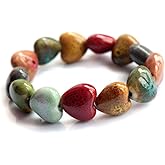 Shuiniba Love Heart Ceramic Bracelet, Flower-Glazed Beaded Bracelet,Elastic Handmade Simple Ethnic Style Hand Chain for Women, Suit for woman over 18 year old-1PCS - Colorful