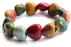 SHUINIBA Love Heart Ceramic Bracelet, Flower-Glazed Beaded Bracelet,Elastic Handmade Simple Ethnic Style Hand Chain for Women, Suit for woman over 18 year old-1PCS - Colorful