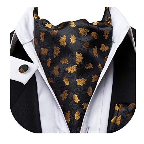 Dubulle Black and Gold Mens Silk Tie Jacquard Woven Luxury Cravat Scarf Ascot Neckties