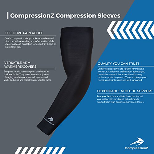 CompressionZ Arm Sleeve (Pair) - Sports Compression Sleeves for Baseball, Basketball, Football, Cycl - medicalbooks.filipinodoctors.org