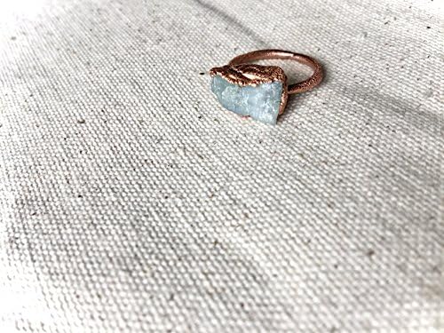 Aquamarine Copper Electroformed Ring Stacker Statement Healing Crystal