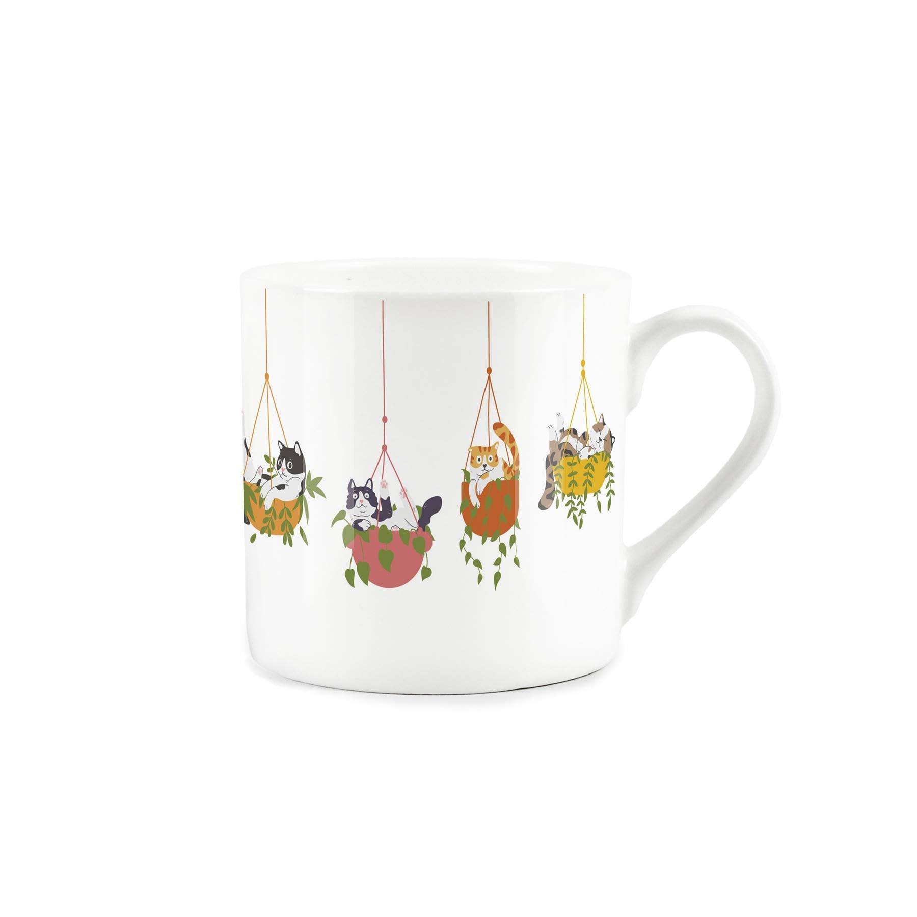 Hanging Plants Cat Mug - Novelty Plant/Cat Present Bone China White Mug - Tea/Coffee Gift for Cat Lovers