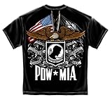 Military T-Shirt Double Flag Eagle Pow Black