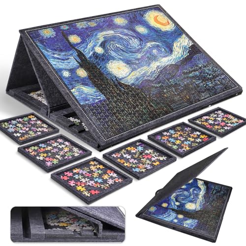 Pllieay Puzzle Table Puzzle Mat Puzzle Tray with 6 Sorting Drawers, Adjustable Stand and Protective Lid – Ideal for 1000 Piece Puzzles