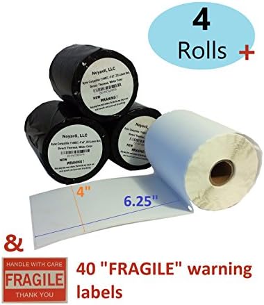 Dymo Compatible 1744907 4" x 6" Shipping Labels 4XL Internet Postage Direct Thermal, White color, (Qty: 4 rolls, 220 labels per roll) Plus 40 pcs Fragile Stickers included