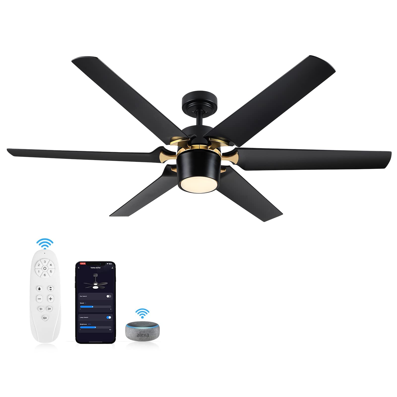 Mua POCHFAN 60 inch Black Ceiling Fans with Lights and Remote, Modern ...