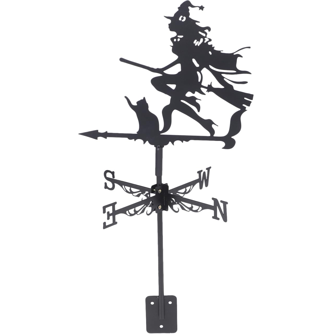 CLISPEED Weather Vane Metal Weather Vanes Black Witch Shape Weathercock, Wind Direction Indicator for Garden Decor Roof Outdoor, Wind Garden Courtyard Decoration, 23.62X12.20In