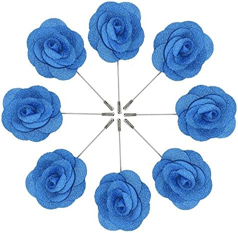 Argositment Wedding Camellia Boutonniere for Men's Suit Handmade Lapel Pin Flower-Blue(Pkg of 8)