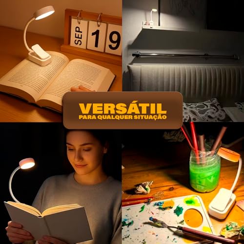 Luz de Leitura Para Livro LED Luminária de Livros - Quente Neutra Fria - Nível de Iluminação Ajustável - Ideal para Estudar ou Ler a Noite
