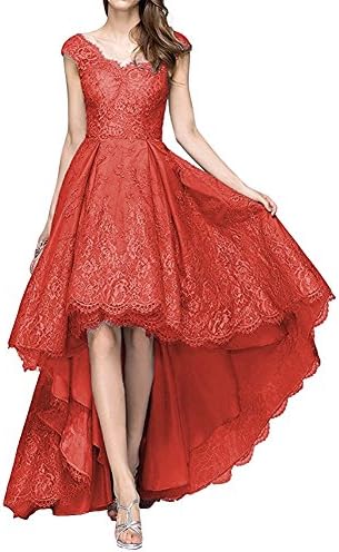 Rjer Women's Floral Lace High Low Cocktail Evening Gown V Neck Prom Dress 2017