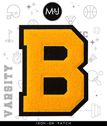 B - Gold on Black - 4 1/2 Inch Heat Seal/Sew On Chenille Varsity Letter