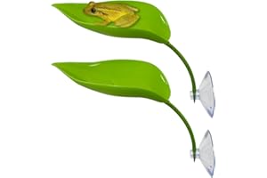 KVZVK 2Pcs Tree Frog Tank Leaf Decorations,Leaf Shape Basking Platform with Suction Cups for Leopard Gecko Tank Accessories for African Dwarf Frog