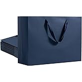 Umoofine Large Navy Blue Gift Bag 12 Pack, 15.7x5.9x12 Inches Extra Large Kraft Gift Bags with Ribbon Handles, Reusable Heavy Duty Kraft Navy Blue Paper Bags Bulk for Shopping, Wedding, Gift, Retail