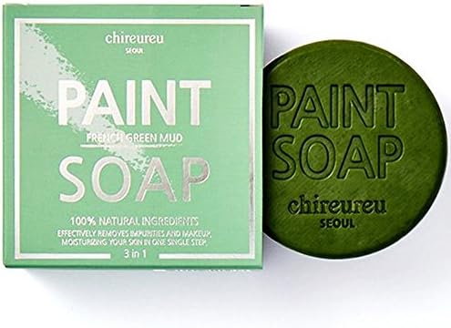 Chireureu Paint Soap 3 In 1 3.5 Oz 100% Natural Ingredients Effectively Removes Impurities And Makeup Moisturizing Your Skin In One Single Step (French Green Mud)