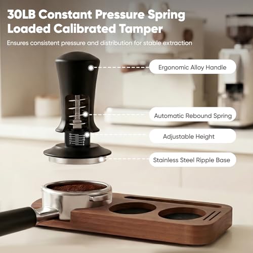 Espresso Accessories Set 54 mm, Wooden Tamper Station with Adjustable Height, Non-Slip Base and 3 Silicone Pads - Organizer for Portafilter, Distributor, Brush and Dispenser