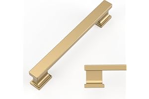 Amerdeco 10 Pack Champagne Bronze Cabinet Pulls 5 Inch(128mm) Hole Center Kitchen Cabient Hardware Brushed Brass Cabinet Handles Gold Drawer Pulls ZH00013