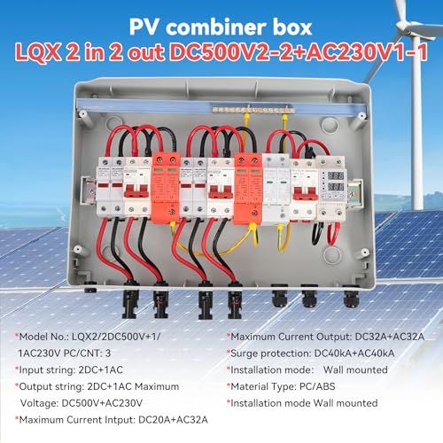 PVC Surge Protector, DC500V2-2-2+AC230V1-1, Solar Connection Box, Flash Protection, DC Separation Switch, PV System, 2 String 2DC+1AC, DC Combiner Box, Switch