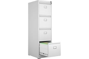 VIYET 4 Drawer File Cabinet, Metal Vertical File Cabinets with Lock for Home Office, Heavy Duty Office Steel Filing Cabinet for Hanging Files for A4/ Legal/Letter,Assembly Required (White)
