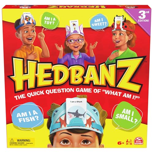 Spin Master Games, Hedbanz 3rd Edition with New Cards & Headbands, Picture Guessing Card Game, Quick Questions & Fast Fun, Easy to Play for Family & Kids, 2-6 Players, for Ages 6 & Up