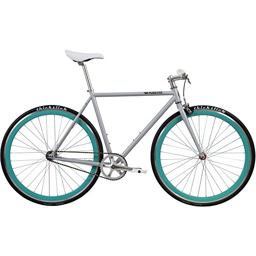Pure Fix Original Fixed Gear Single Speed Bicycle, Delta Light Grey/Teal Blue, 50cm/Small - Thumbnail 2