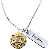 Personalized Engraved Softball Necklace with Name & Number, Custom Softball Gift, Softball Pendent Jewelry, Softball Players & Team Gifts