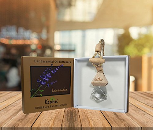 Car essential oil diffuser- Lavender car air freshener- 100% Pure essential oils – Eco friendly,non toxic -Diamond shape bottle - Hang on rear view mirror - reduce stress by Ecohu