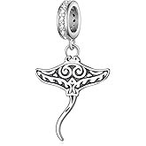 Tajuxa Ocean Charms for Bracelets 925 Sterling Silver Manta Ray/Shark Beads Ocean Animal Charms for Jewelry Making Gifts for Women