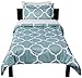 Amazon Basics Lightweight Microfiber Bed-in-a-Bag Comforter 5-Piece Bedding Set, Twin/Twin XL, Dusty Blue Trellis, printed