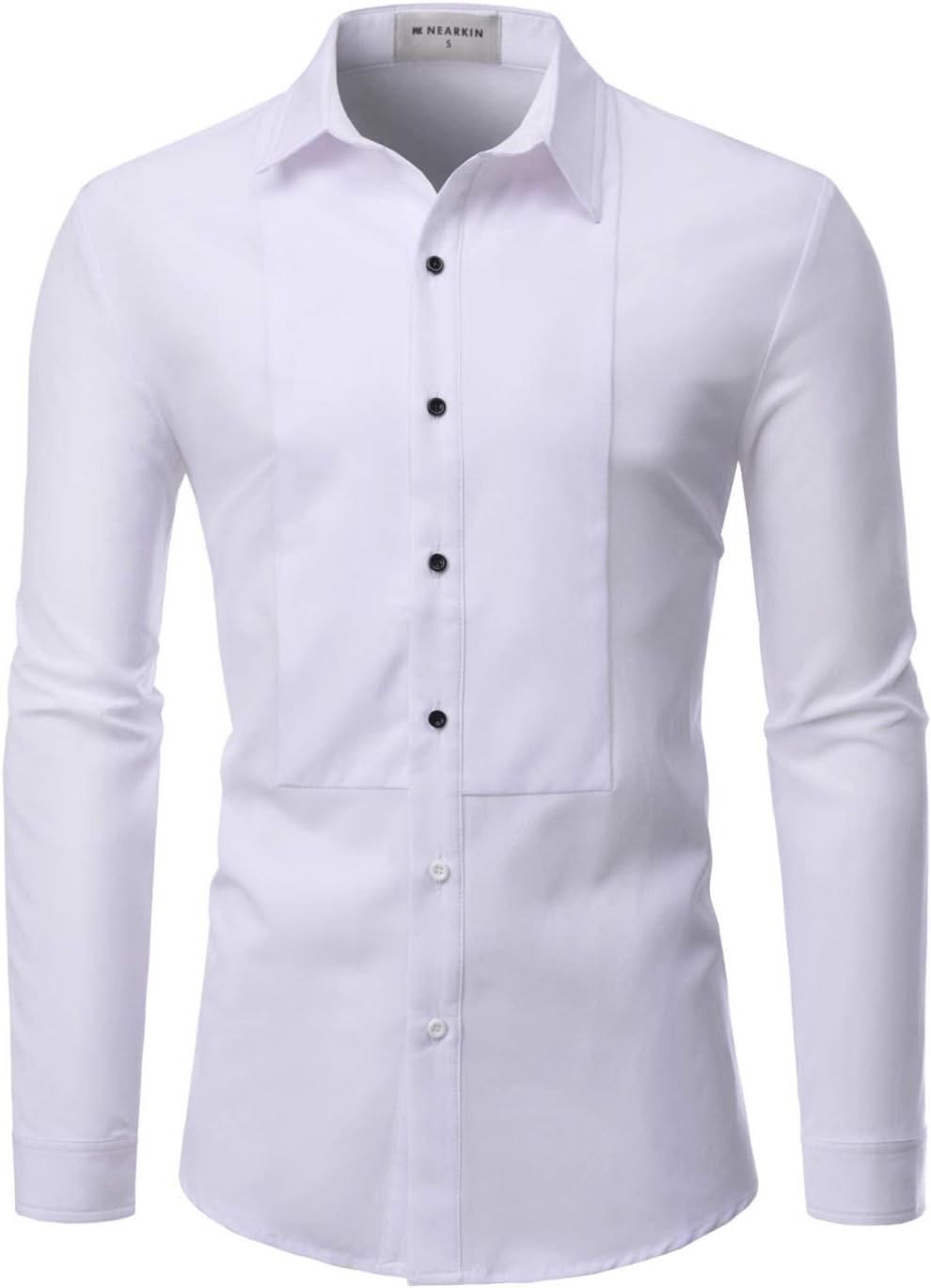 NEARKIN Hidden Button Spandex Wrinkle Free Non Iron Tuxedo Dress Shirts for Men