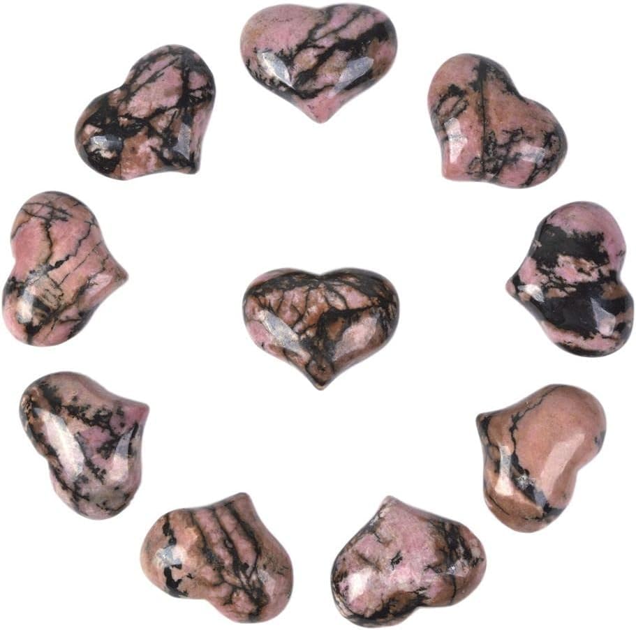 Indoor Fountains & Accessories - Justinstones Natural Matrix Rhodonite Gemstone Healing Crystal 1 inch Mini Puffy Heart Pocket Stone Iron Gift Box (Pack of 10)