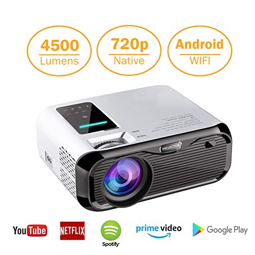 Projector Mini LED Video Projector Home Theater Supporting 1080P Compatible with HDMI/USB/TF Card/VGA/AV and Smartphone (E500-Android System)