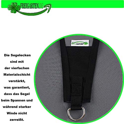 freigarten.de Sonnensegel Wasserdicht Sonnenschutz Garten mit befestigungen Leinen 100% Schutz vor UV-Strahlungen (2m x 2m, Grau) – Bild 6