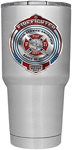 Firefighter Badge of Honor 30 oz Stainless Steel Tumbler with Lid - FireFighters Gift