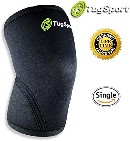 Knee Sleeve by TugSport - 7mm Neoprene Support for Weightlifting, Powerlifting, Crossfit, Other Activities - Both Men & Women - One Sleeve - Black (Medium)