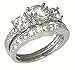 EEJ His and Hers Sterling Silver Wedding Ring Set 3 Piece 925 Sterling Silver & Titanium Cz Cubic Zirconia Wedding Ring Set